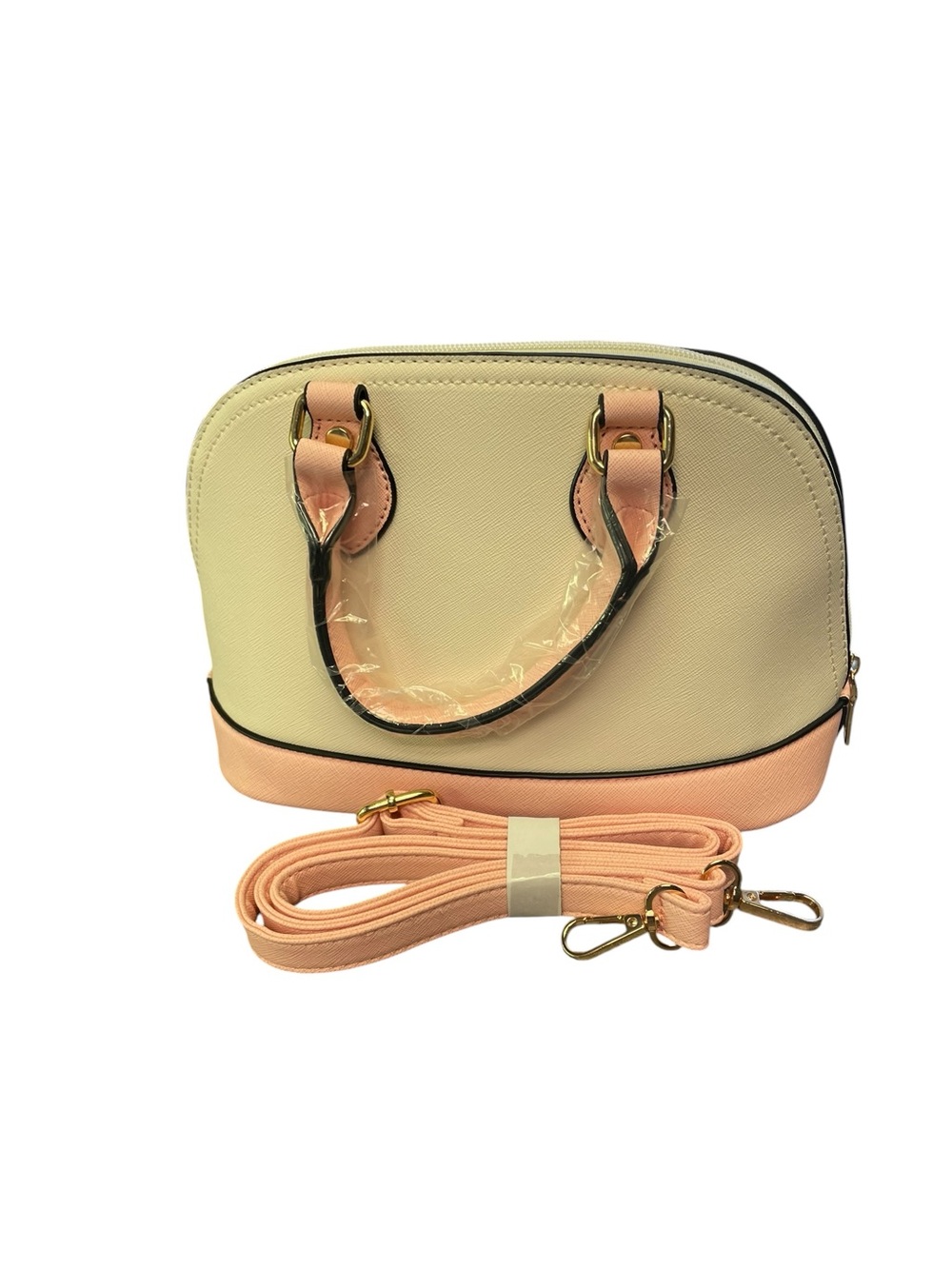 Two-Tone Cream and Pink Dome Satchel Handbag for Women - Picture 3 of 4